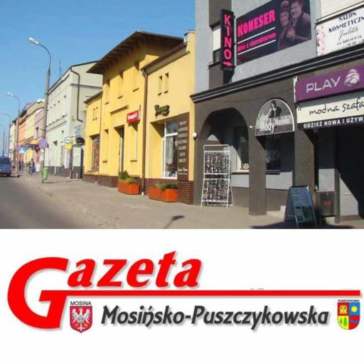 Logo Gazety Mosińsko-Puszczykowskiej i zdjęcie rynku w Mosinie