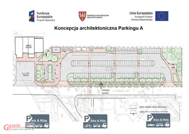 koncepcja architektoniczna jednego z trzech parkingów - Zintegrowany węzeł przesiadkowy w Czempiniu