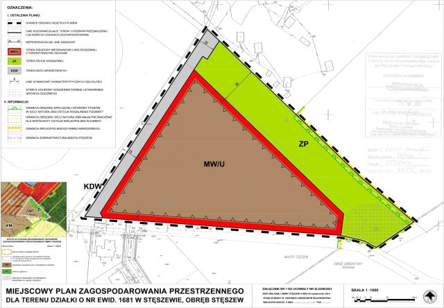 Rysunek planu - „Miejscowy plan zagospodarowania przestrzennego dla terenu działki o nr ewid. 1681 w Stęszewie, obręb Stęszew” opracowany w skali 1:1000
