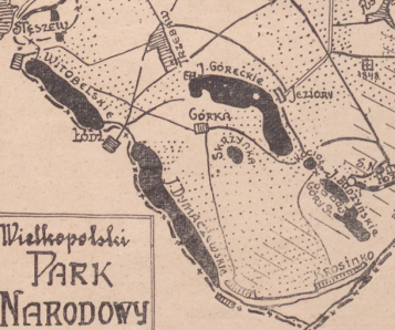 Fragment poglądowej mapy Jerzego Wojciecha Szulczewskiego z lokalizacją powstańczego cmentarza nad Jeziorem Góreckim