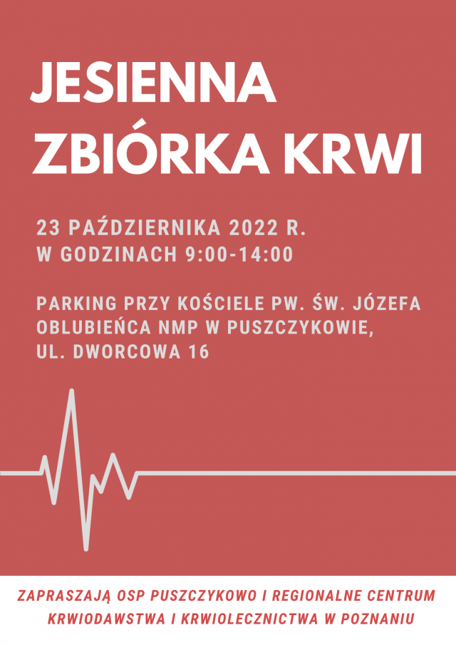 Jesienna zbiórka krwi w Puszczykowie - plakat