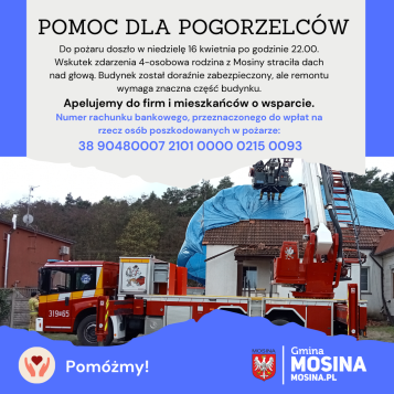 Plakat informujący o zbiórce na rzecz pogorzelców. Fot. mosina.pl
