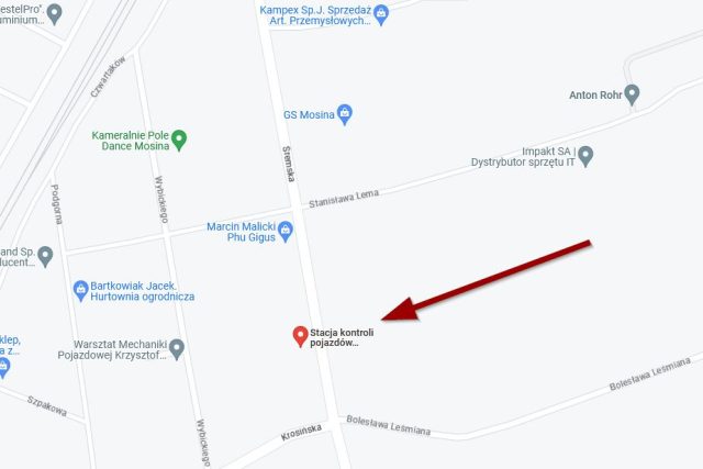 Okręgowa Stacja Kontroli pojazdów przy ulicy Śremskiej w Mosinie na mapie