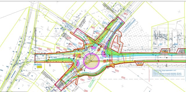 Mapa do inwestycji: „Rozbudowa drogi wojewódzkiej nr 431 Mosina-Rogalinek na odcinku od km 7+376,57 do km 7+848,22”.