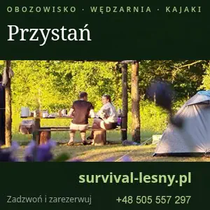 Obozowisko z wędzarnią i kajakami nad rzeką Warta. Górskie Huby - Jaszkowo