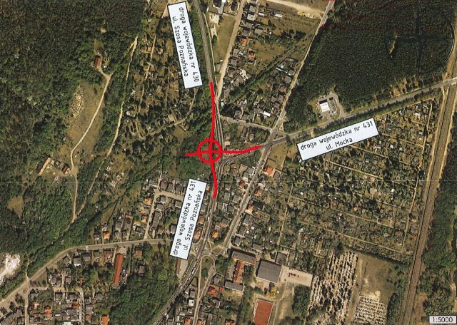 Plan sytuacyjny projektowanego ronda na skrzyżowaniu DW 430 i DW 431 w Mosinie