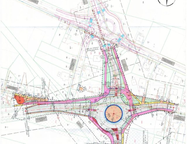 Rysunek techniczny przedstawiający rozwiązania projektowe dla ronda w Mosinie.